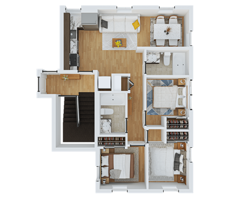 Floor plan for 3 beds, 2 baths, 680 sqft