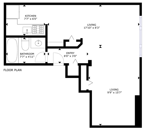 Floor plan for studio, 1 bath, 560 sqft