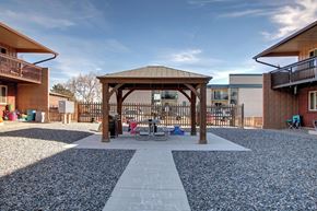 Arvada apartment for rent - a gazebo with a bicycle parked in front of it