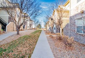 Denver townhouse for rent - A row of houses with trees and leaves on the ground.