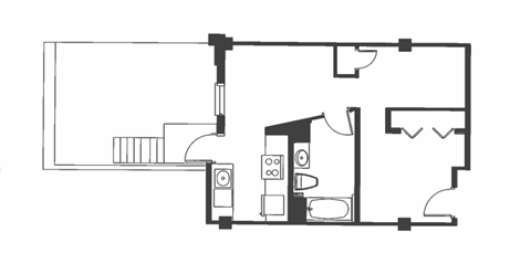 Floor plan for 1 bed, 1 bath, 515 sqft