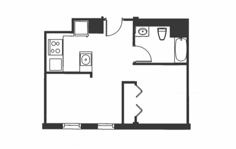 Floor plan for 1 bed, 1 bath, 506 sqft