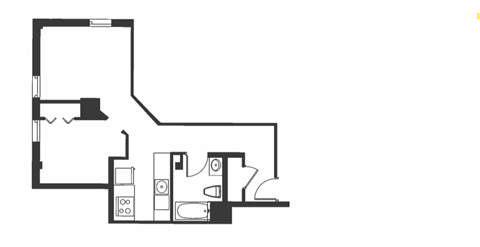 Floor plan for 1 bed, 1 bath, 573 sqft