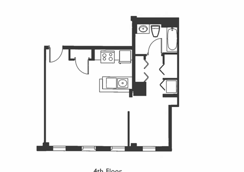 Floor plan for 1 bed, 1 bath, 635 sqft