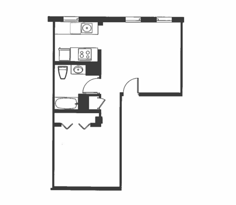 Floor plan for 1 bed, 1 bath, 625 sqft