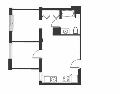 Floor plan for 1 bed, 1 bath, 515 sqft