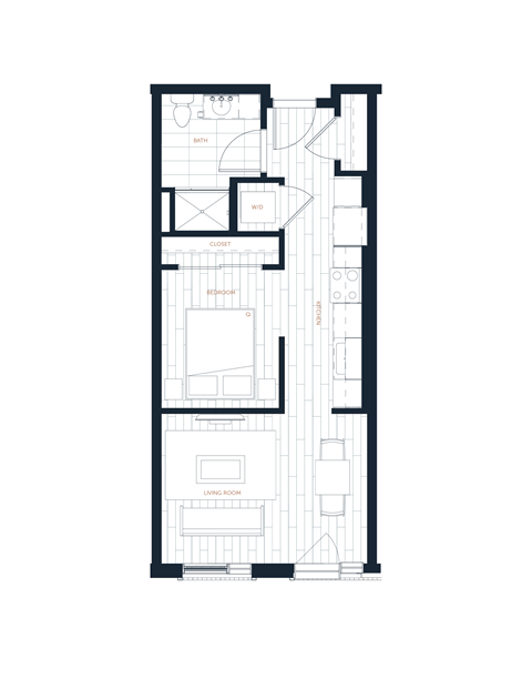 Floor plan for 1 bed, 1 bath, 527 sqft