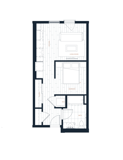 Floor plan for 1 bed, 1 bath, 548 sqft