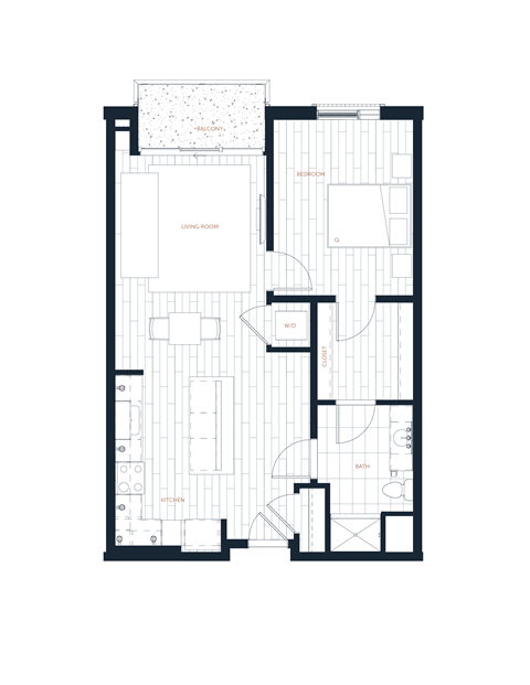 Floor plan for 1 bed, 1 bath, 823 sqft