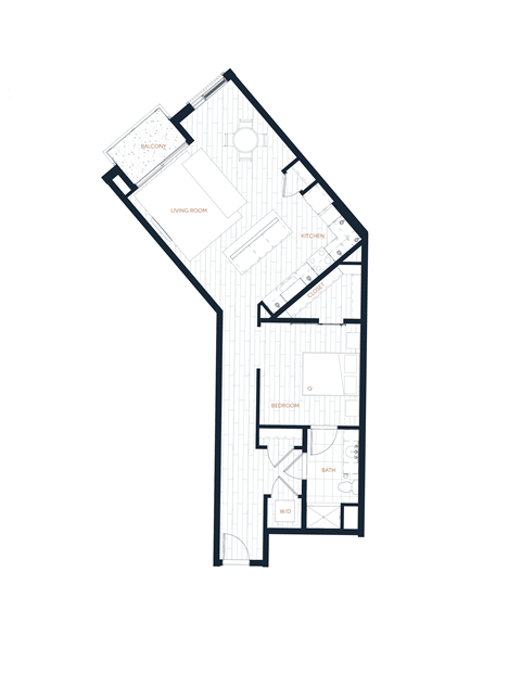 Floor plan for 1 bed, 1 bath, 925 sqft