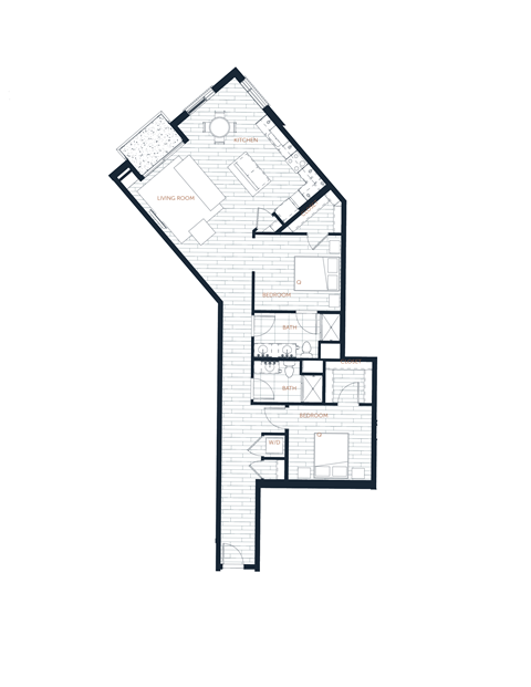 Floor plan for 2 beds, 2 baths, 1320 sqft