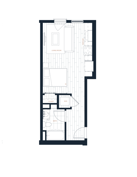 Floor plan for studio, 1 bath, 451 sqft