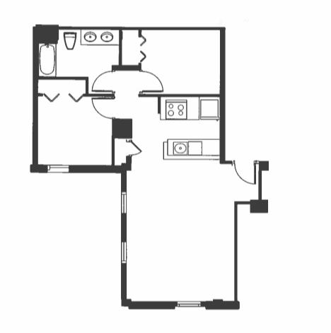 Floor plan for 2 beds, 1 bath, 826 sqft