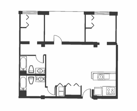 Floor plan for 2 beds, 1 bath, 850 sqft