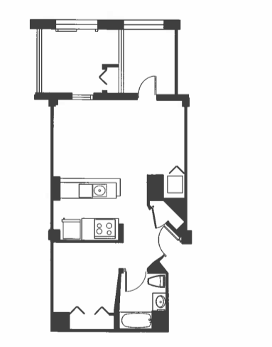 Floor plan for 2 beds, 1 bath, 759 sqft