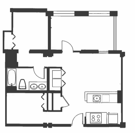 Floor plan for 2 beds, 1 bath, 759 sqft