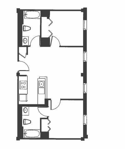 Floor plan for 2 beds, 2 baths, 782 sqft