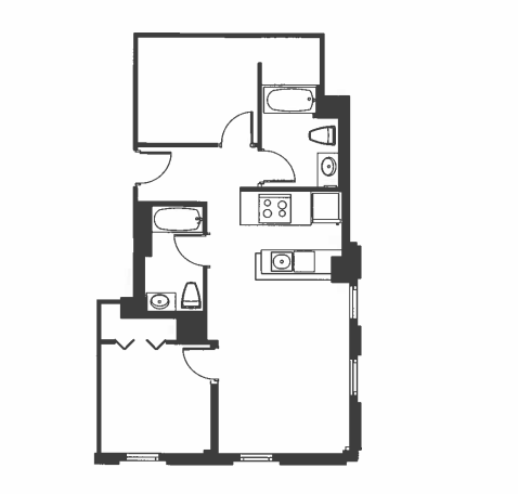 Floor plan for 2 beds, 2 baths, 840 sqft