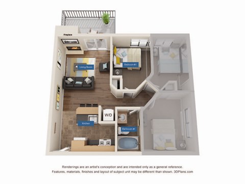 Floor plan for 3 beds, 1 bath, 720 sqft