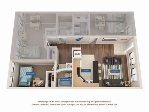 Floor plan for 1 bed, 1 bath, 800 sqft