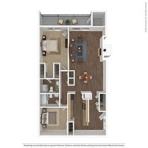 Floor plan for 2 beds, 2 baths, 1260 sqft