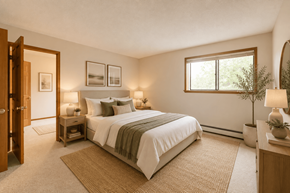 Boulder townhouse for rent - A bedroom with a large bed and a window.