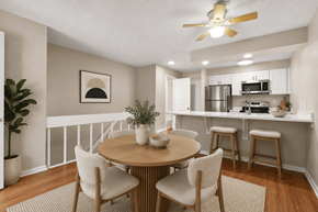 Boulder apartment for rent - A dining room with a round table and chairs.