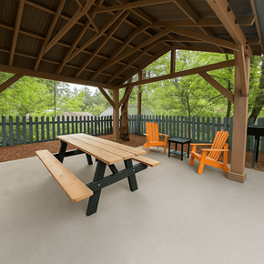 Boulder apartment for rent - A wooden picnic table and chairs are set up on a patio.