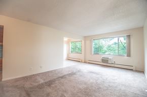 Littleton apartment for rent - A spacious room with a carpeted floor and two windows.