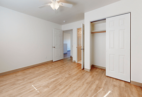 Fort Collins apartment for rent - a living room with white walls and wood flooring and a closet