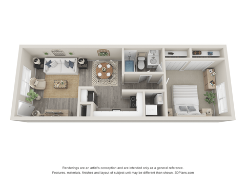 Floor plan for 1 bed, 1 bath, 720 sqft