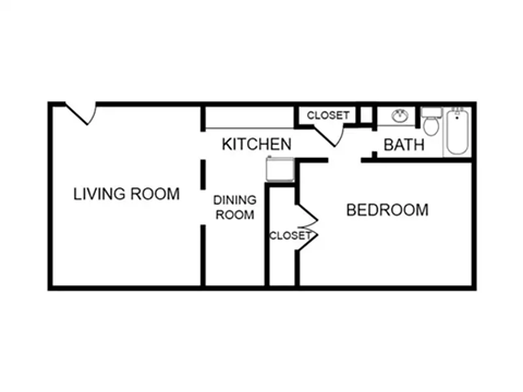 Floor plan for 1 bed, 1 bath, 600 sqft