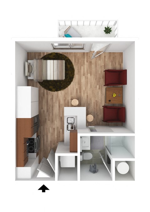 Floor plan for studio, 1 bath, 378 sqft
