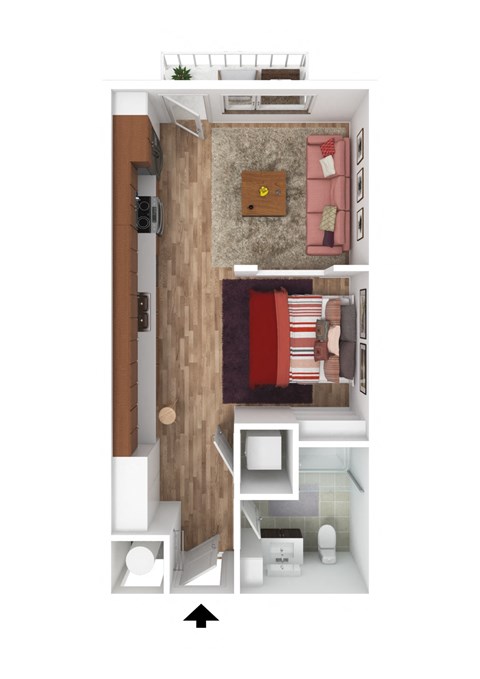 Floor plan for studio, 1 bath, 480 sqft