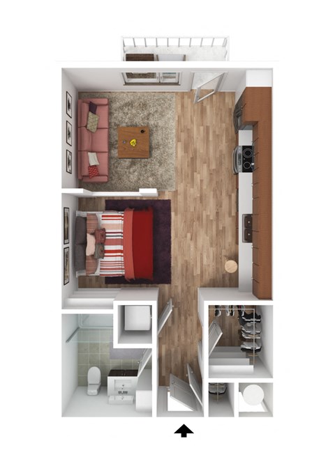 Floor plan for studio, 1 bath, 530 sqft