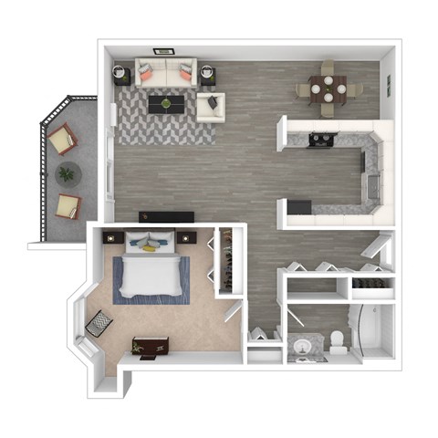 Floor plan for 1 bed, 1 bath, 703 sqft