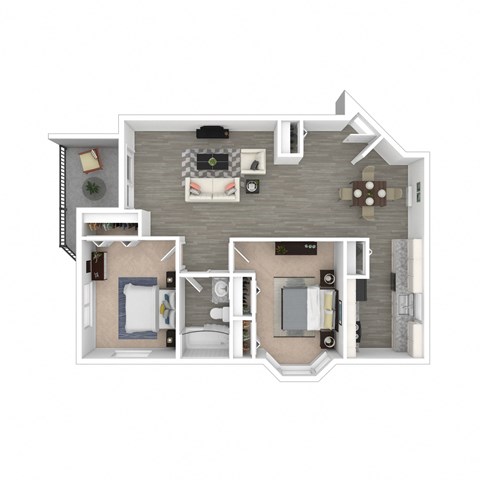 Floor plan for 2 beds, 1 bath, 849 sqft
