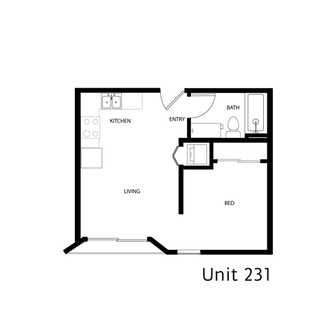 Floor plan for studio, 1 bath, 440 sqft