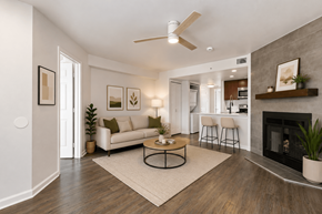 Boulder apartment for rent - A living room with a fireplace and a couch.