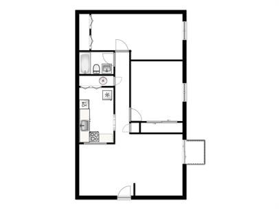 Floor plan for 2 beds, 1 bath, 988 sqft