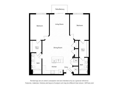 Floor plan for 2 beds, 2 baths, 1120 sqft