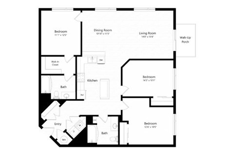 Floor plan for 3 beds, 2 baths, 1507 sqft