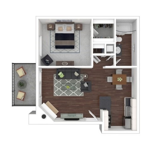 Floor plan for 1 bed, 1 bath, 710 sqft