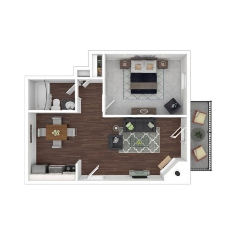 Floor plan for 1 bed, 1 bath, 575 sqft