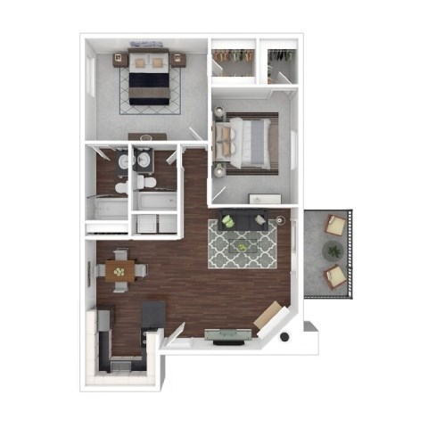 Floor plan for 2 beds, 2 baths, 1000 sqft