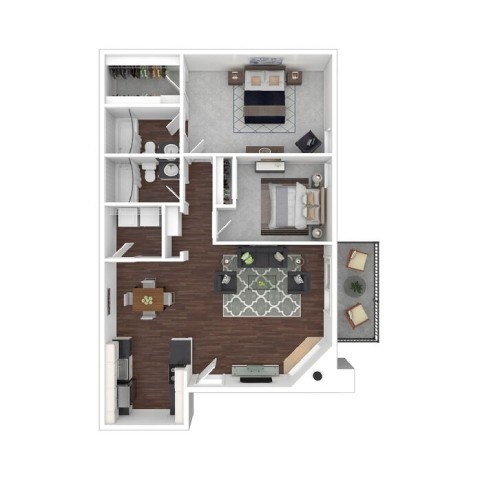 Floor plan for 2 beds, 2 baths, 1050 sqft
