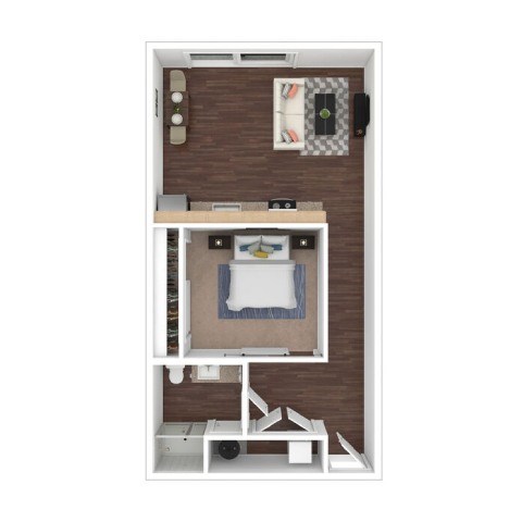 Floor plan for 1 bed, 1 bath, 608 sqft