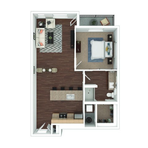 Floor plan for 1 bed, 1 bath, 740 sqft