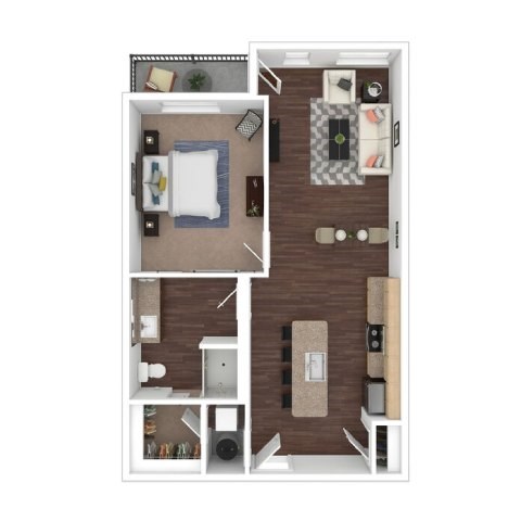 Floor plan for 1 bed, 1 bath, 697 sqft