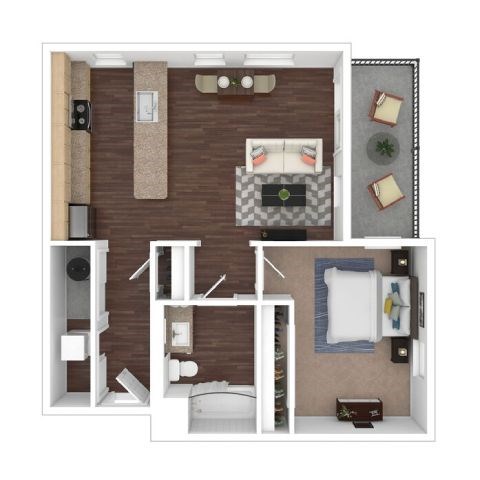Floor plan for 1 bed, 1 bath, 670 sqft